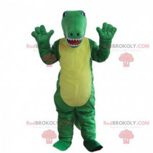 Déguisement de crocodile vert et jaune, mascotte d'alligator -