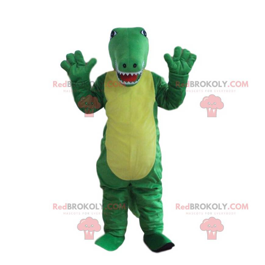 Costume da coccodrillo verde e giallo, mascotte di alligatore -