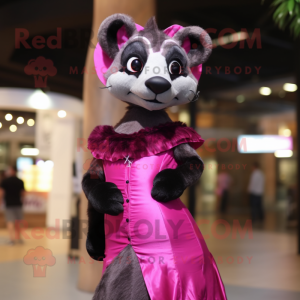 Pink Civet mascot costume character dressed with a Evening Gown and Brooches