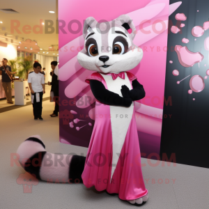 Pink Civet mascot costume character dressed with a Evening Gown and Brooches