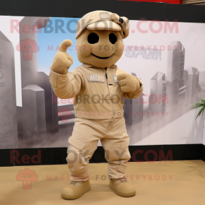 Beige Commando mascot costume character dressed with a Joggers and Beanies