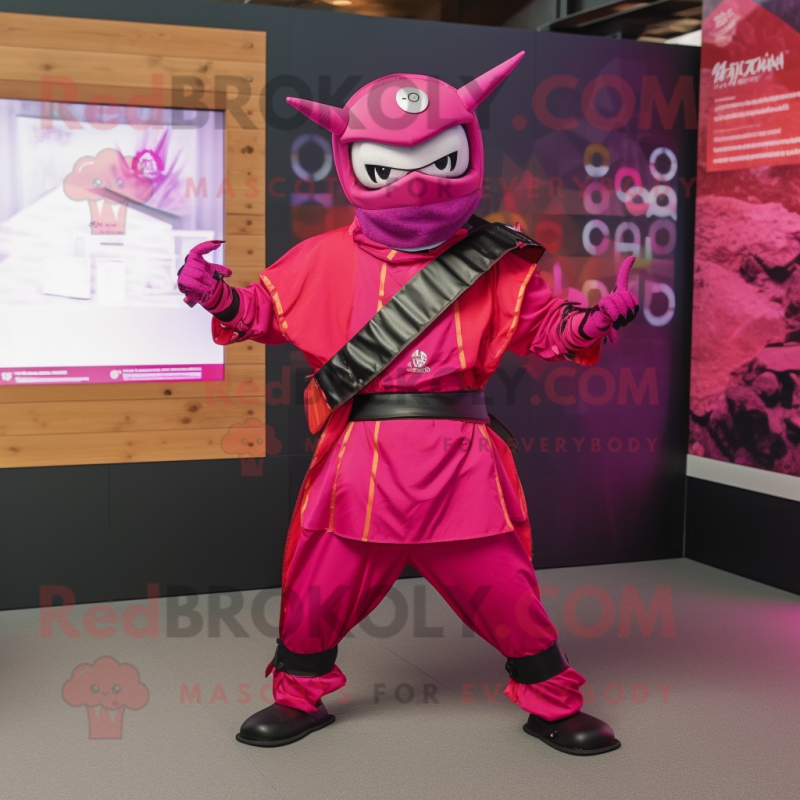 Magenta Samurai mascot costume character dressed with a Jumpsuit and Scarf clips