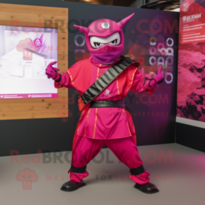 Magenta Samurai mascot costume character dressed with a Jumpsuit and Scarf clips