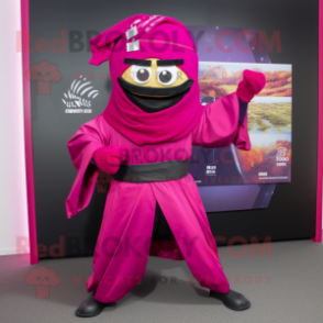 Magenta Samurai mascot costume character dressed with a Jumpsuit and Scarf clips