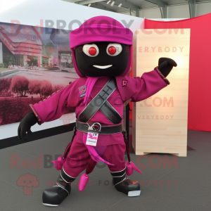 Magenta Samurai mascot costume character dressed with a Jumpsuit and Scarf clips