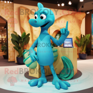 Cyan Hydra mascot costume character dressed with a Shorts and Handbags