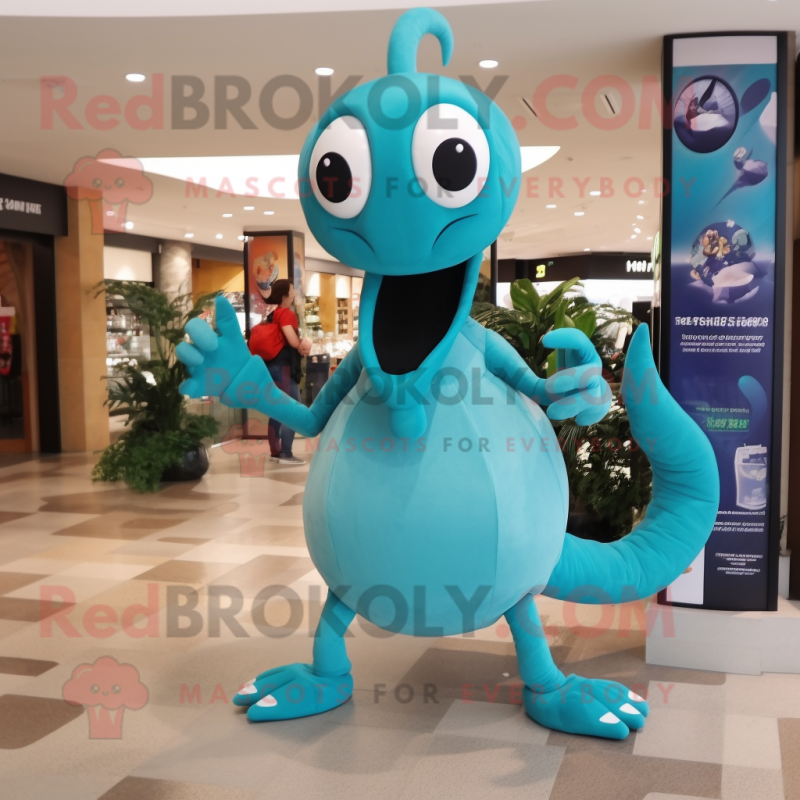 Cyan Hydra mascot costume character dressed with a Shorts and Handbags