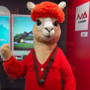 Rød Alpaca maskot kostume...