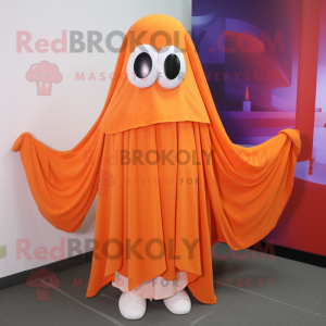 Orange Ghost mascot costume character dressed with a Wrap Dress and Shawls