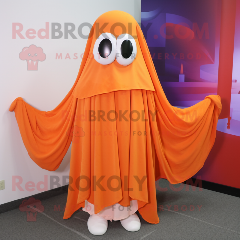 Orange Ghost mascot costume character dressed with a Wrap Dress and Shawls Orange Ghost mascot costume character dressed with a Wrap Dress and Shawls