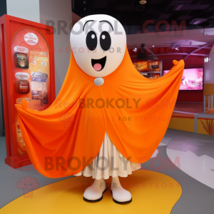 Orange Ghost mascot costume character dressed with a Wrap Dress and Shawls