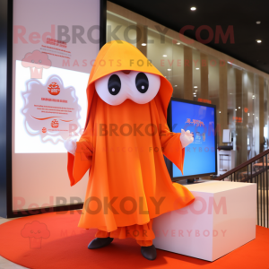 Orange Ghost mascot costume character dressed with a Wrap Dress and Shawls