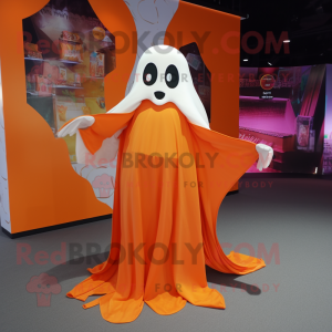 Orange Ghost mascot costume character dressed with a Wrap Dress and Shawls