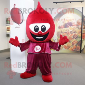 Maroon Cherry mascot costume character dressed with a Capri Pants and Scarves