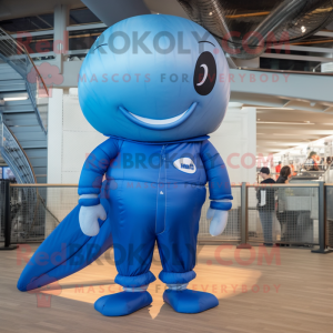 Blue Whale mascot costume character dressed with a Cargo Pants and Foot pads