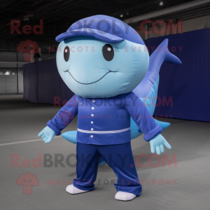 Blue Whale mascot costume character dressed with a Cargo Pants and Foot pads