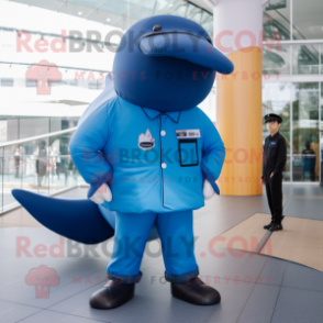 Blue Whale mascot costume character dressed with a Cargo Pants and Foot pads