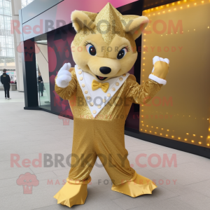 Gold Hedgehog mascot costume character dressed with a Dress Pants and Gloves