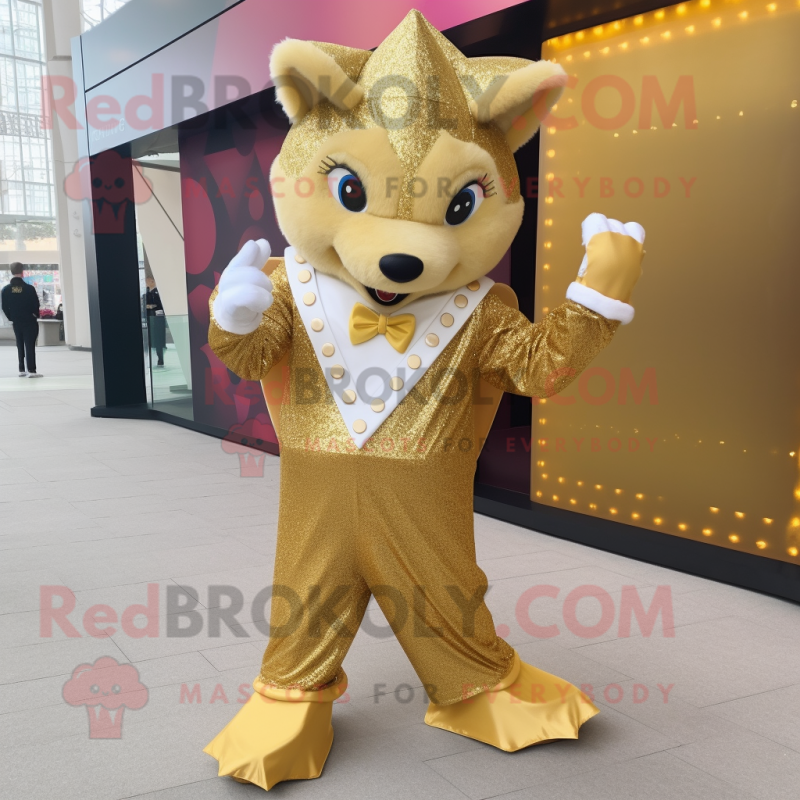 Gold Hedgehog mascot costume character dressed with a Dress Pants and Gloves Gold Hedgehog mascot costume character dressed with a Dress Pants and Gloves