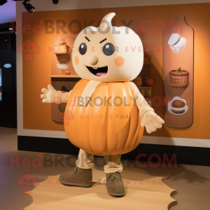 Tan Pumpkin mascot costume character dressed with a Henley Tee and Shoe clips