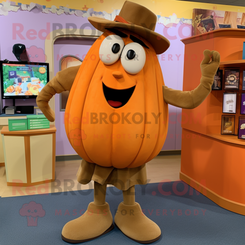 Tan Pumpkin mascot costume character dressed with a Henley Tee and Shoe clips