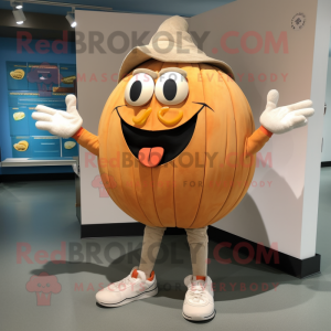 Tan Pumpkin mascot costume character dressed with a Henley Tee and Shoe clips