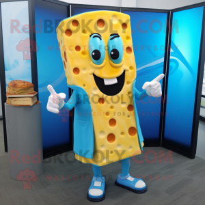 Cyan Grilled Cheese Sandwich mascot costume character dressed with a Sheath Dress and Cufflinks