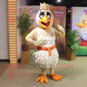 Beige Tandoori Chicken mascot costume character dressed with a Romper and Anklets