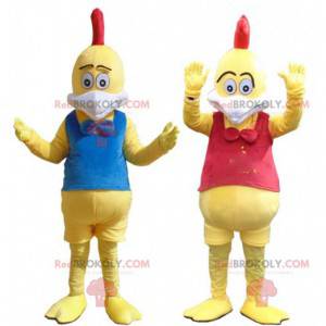 Kostüme von gelben Hühnern, bunte Hahn Maskottchen -