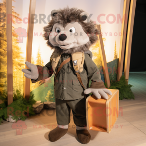 Black Hedgehog mascot costume character dressed with a Cargo Pants and Mittens