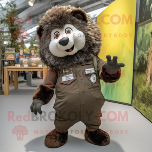 Black Hedgehog mascot costume character dressed with a Cargo Pants and Mittens