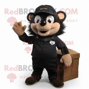 Black Hedgehog mascot costume character dressed with a Cargo Pants and Mittens