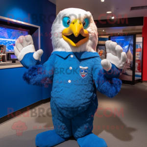 Blue Bald Eagle mascot costume character dressed with a Blouse and Mittens