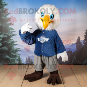 Blue Bald Eagle mascot costume character dressed with a Blouse and Mittens