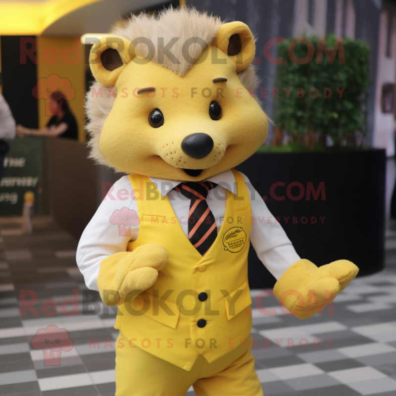 Yellow Hedgehog mascot costume character dressed with a Vest and Cufflinks Yellow Hedgehog mascot costume character dressed with a Vest and Cufflinks