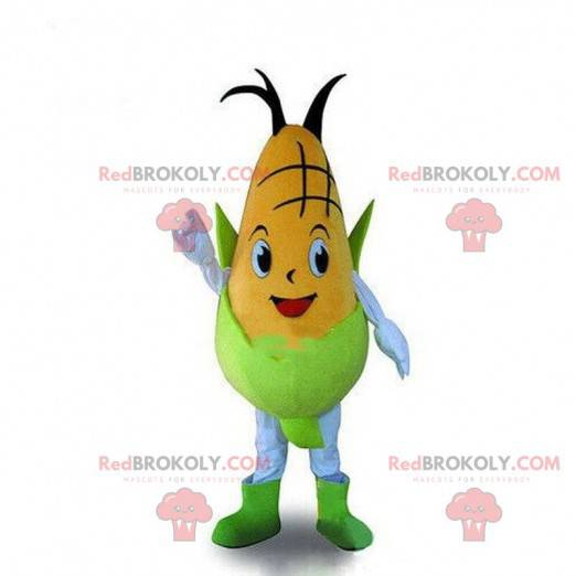 Fato de sabugo de milho amarelo e verde, mascote de milho -