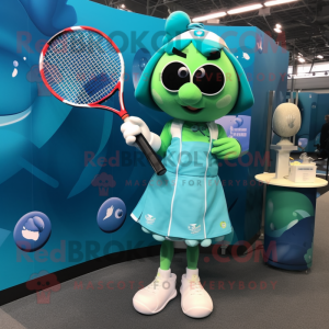 Teal Tennis Racket mascot costume character dressed with a Blouse and Cufflinks