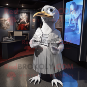 Silver Albatross mascot costume character dressed with a Empire Waist Dress and Beanies