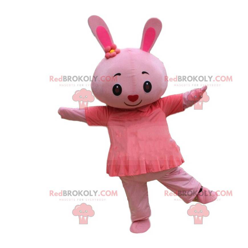 Costume de lapin rose avec une robe et un nez en forme de cœur