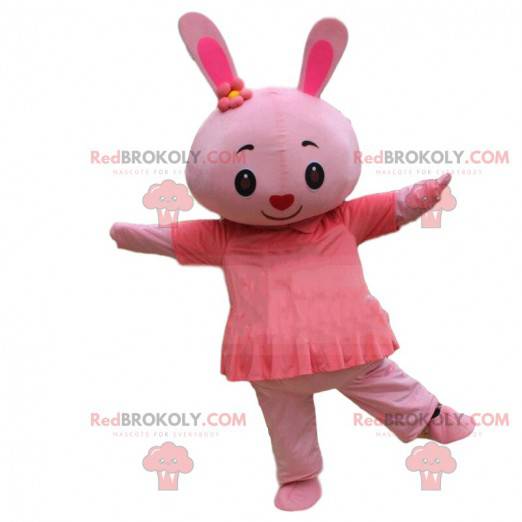 Costume de lapin rose avec une robe et un nez en forme de cœur