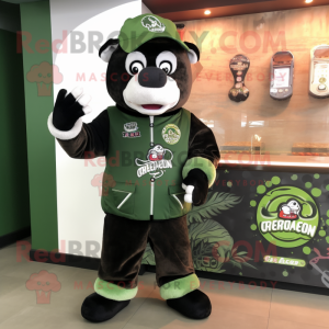 Forest Green Steak mascot costume character dressed with a Bomber Jacket and Beanies