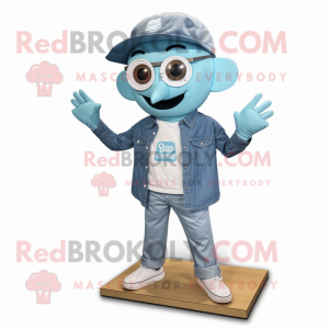 Cyan Gyro mascot costume character dressed with a Chambray Shirt and Shoe clips