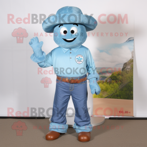 Cyan Gyro mascot costume character dressed with a Chambray Shirt and Shoe clips