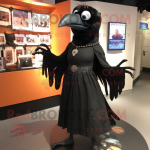 Black Blackbird mascot costume character dressed with a Wrap Dress and Shoe clips