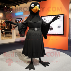 Black Blackbird mascot costume character dressed with a Wrap Dress and Shoe clips