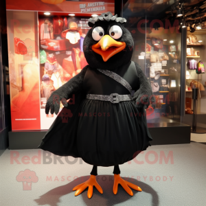 Black Blackbird mascot costume character dressed with a Wrap Dress and Shoe clips