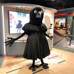 Black Blackbird mascot costume character dressed with a Wrap Dress and Shoe clips