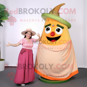 Peach Fajitas mascot costume character dressed with a Maxi Skirt and Watches