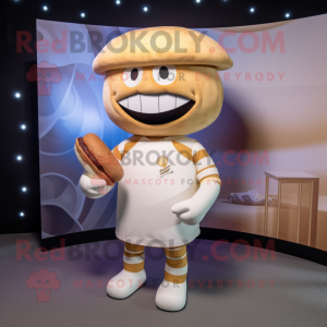 Cream Hamburger mascot costume character dressed with a Rugby Shirt and Wraps