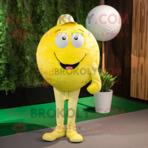Lemon Yellow Golf Ball mascot costume character dressed with a Boyfriend Jeans and Hairpins
